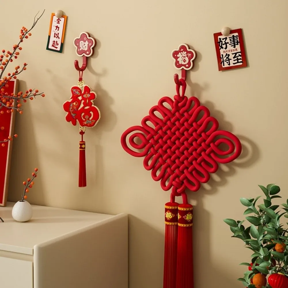 4pcs ABS Wall Mounted Hook Chinese Style No Drill Door Hook Blessing Words Red Spring Festival Hook Chinese New Year