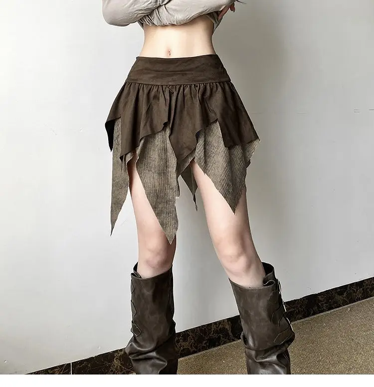 Mini jupes trapèze pour femmes, Vintage, asymétrique, Streetwear, taille haute, Design irrégulier, épissage, jupe courte ajustée