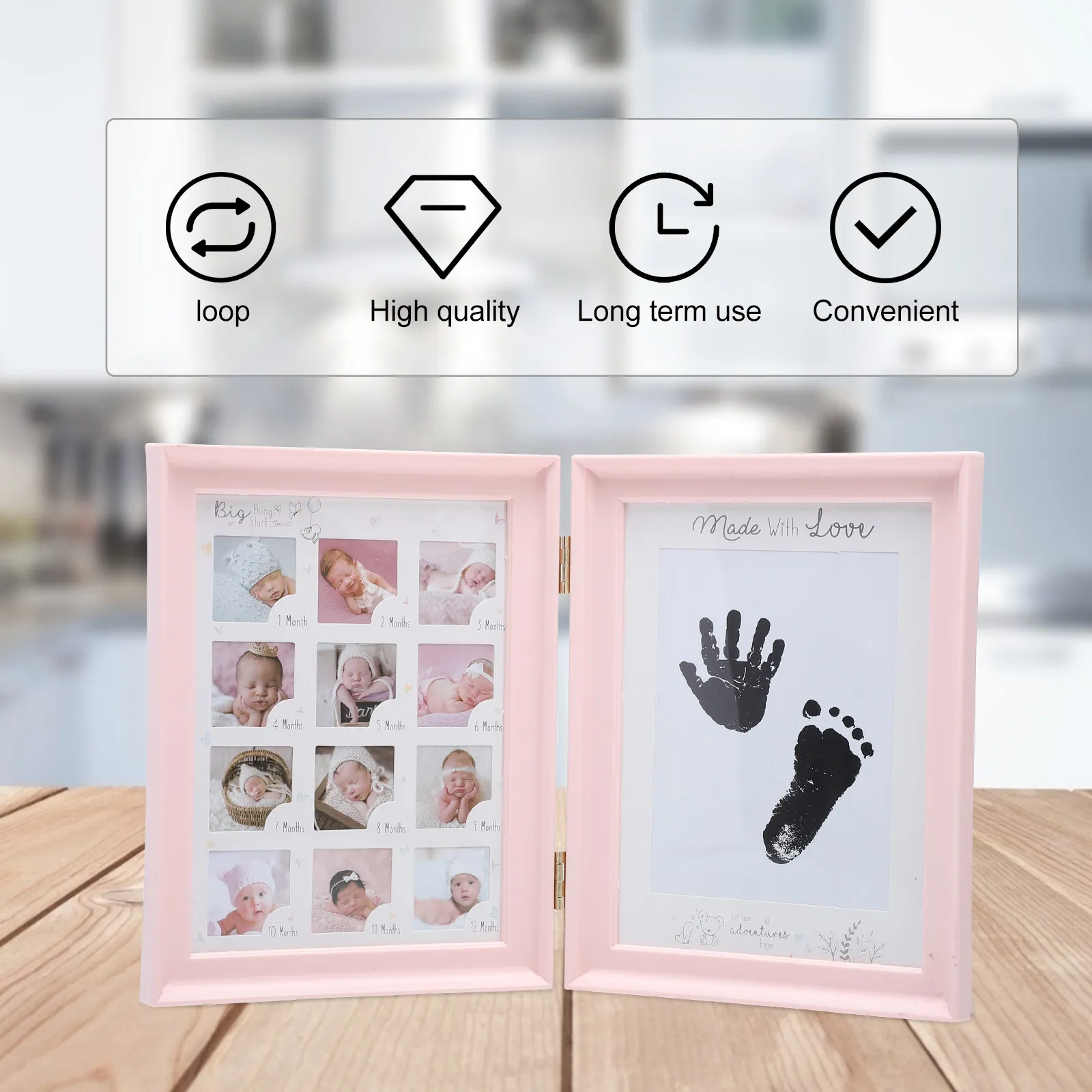 

1 шт. Фоторамка для отпечатков ручек и ножек малыша, подставка для записи роста на первый год жизни, экологичная, прочная, для сохранения памятных моментов новорожденного