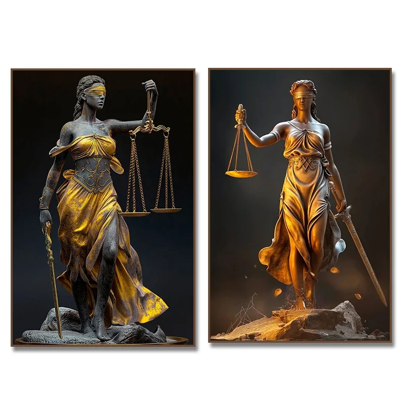 Affiche La Balance de la Justice, Peinture sur Toile Juge Justitia Déesse Thémis, Impression Décoration Maison Avocat Cour de Justice Cuadros
