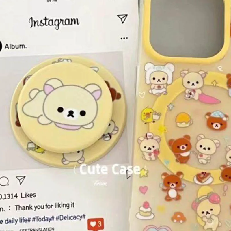 Nuovo Kawaii Cute Rilakkuma Mobile Phone Shell Iphone15/14/13/12/11promax/xsmax dotato di staffa magnetica Ins Girl Gift