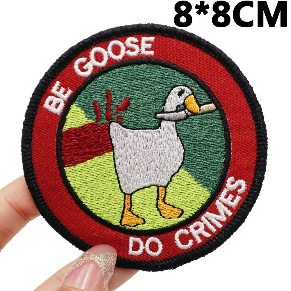 be goose do crimes Embroidered Applique Sewing Label punk biker Patches with hook backing