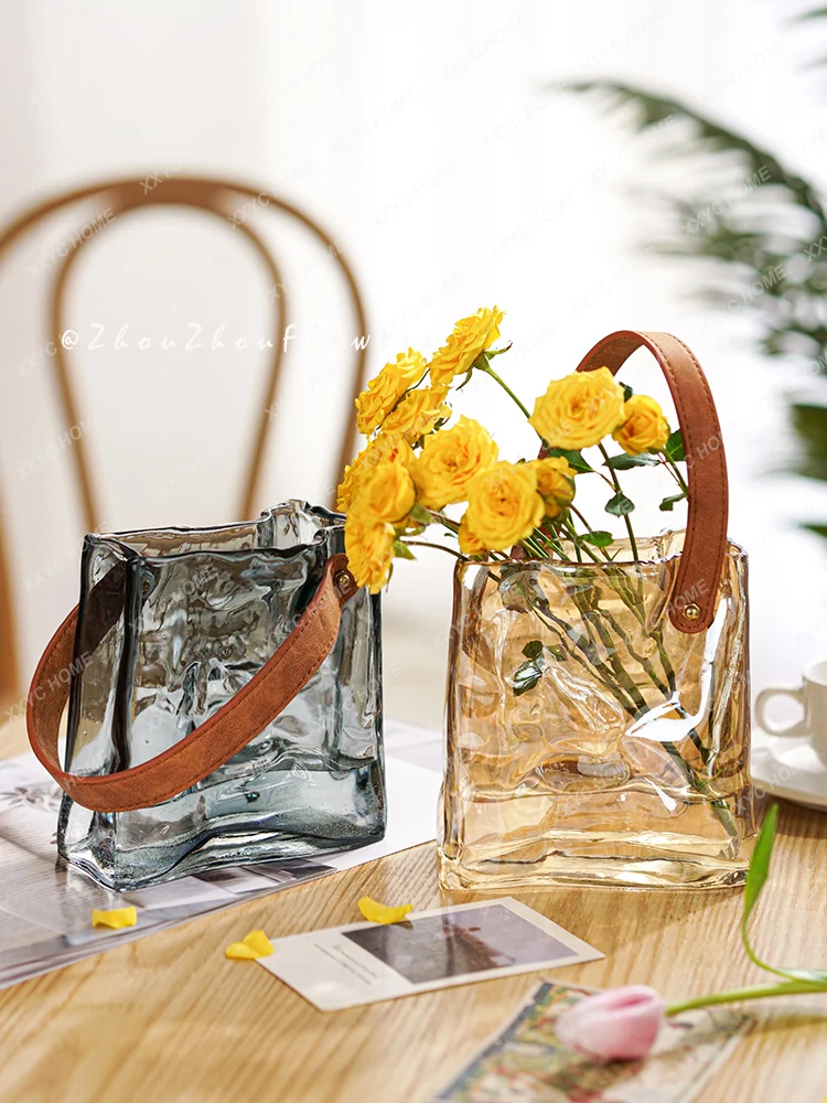 Handbag Glass Vase High-Grade Light Luxury Aquatic Flowers Rose Ornaments