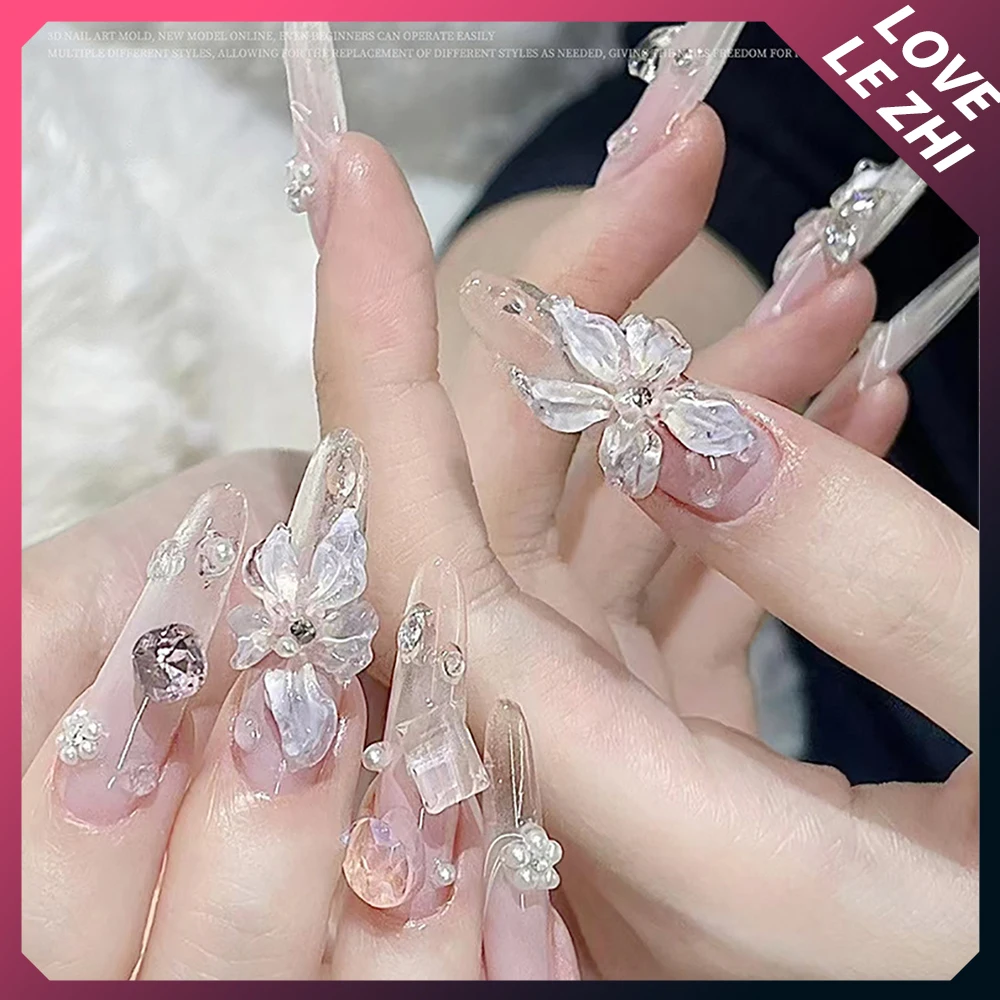 New Silicone Flower Butterfly Nail Carving Mold 3D Acrylic Mold Swan Butterfly Cake Skirt Diy Design Templates Mold Gift