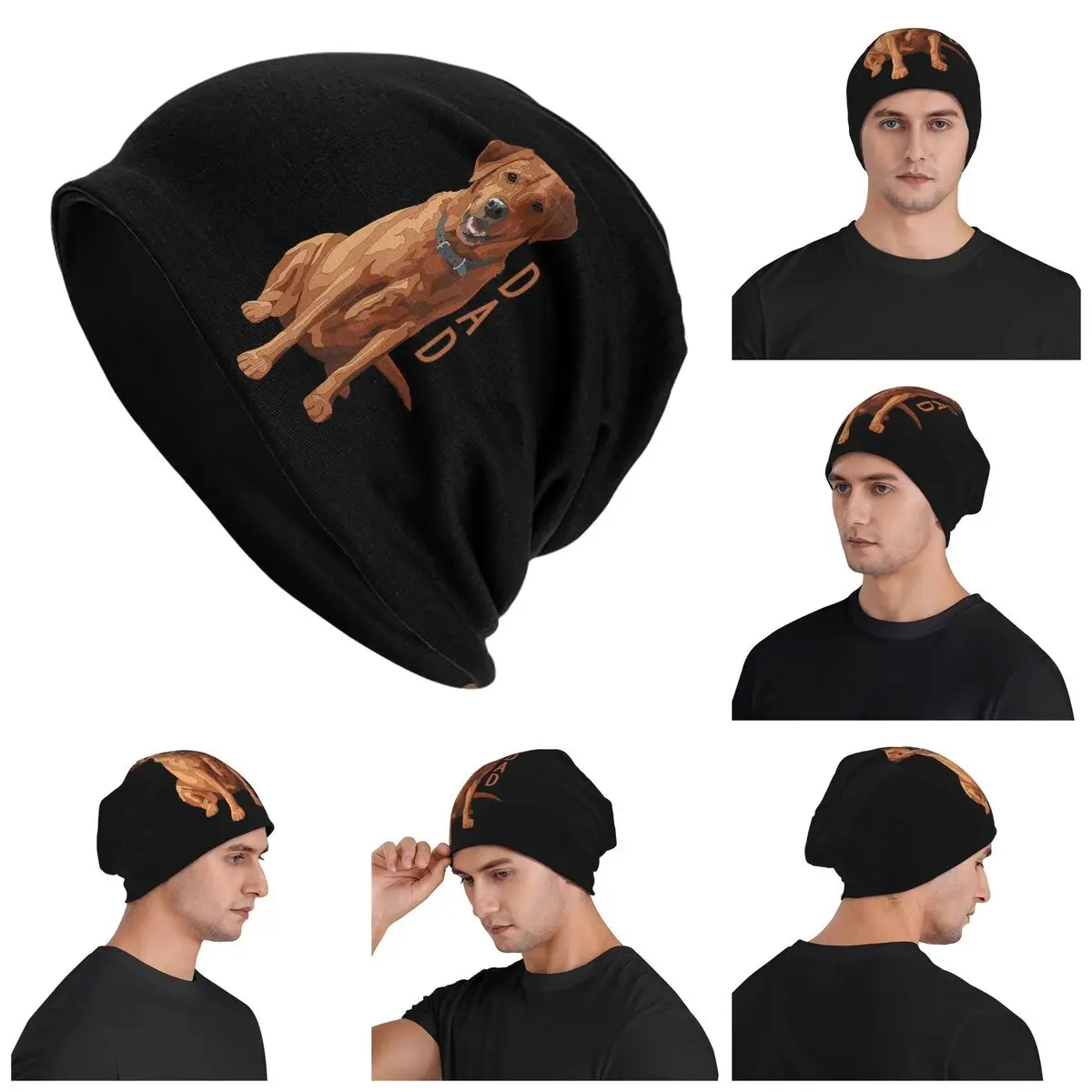 

Lab Dad Fox Red Labrador Retriever Dog Warm Knitted Cap Fashion Bonnet Hat Autumn Winter Outdoor Beanies Hats for Unisex Adult