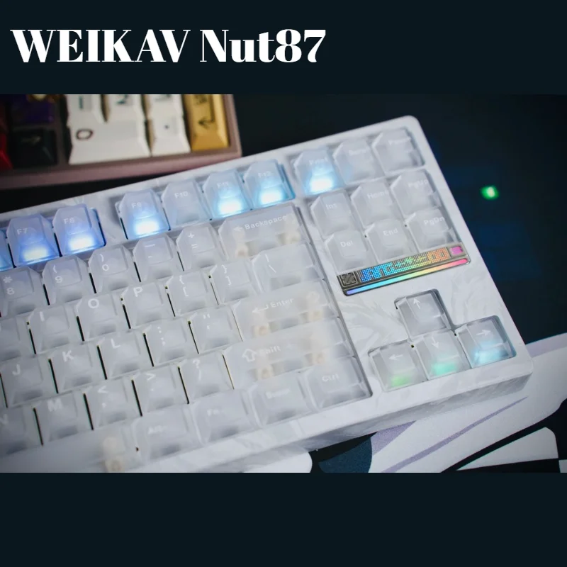 Teclado Mecânico Sem Fio Tri-mode WEIKAV Nut87 com Estrutura GASKET RGB Personalizável e Hot Swap para Esports, Teclado Gamer de Alumínio
