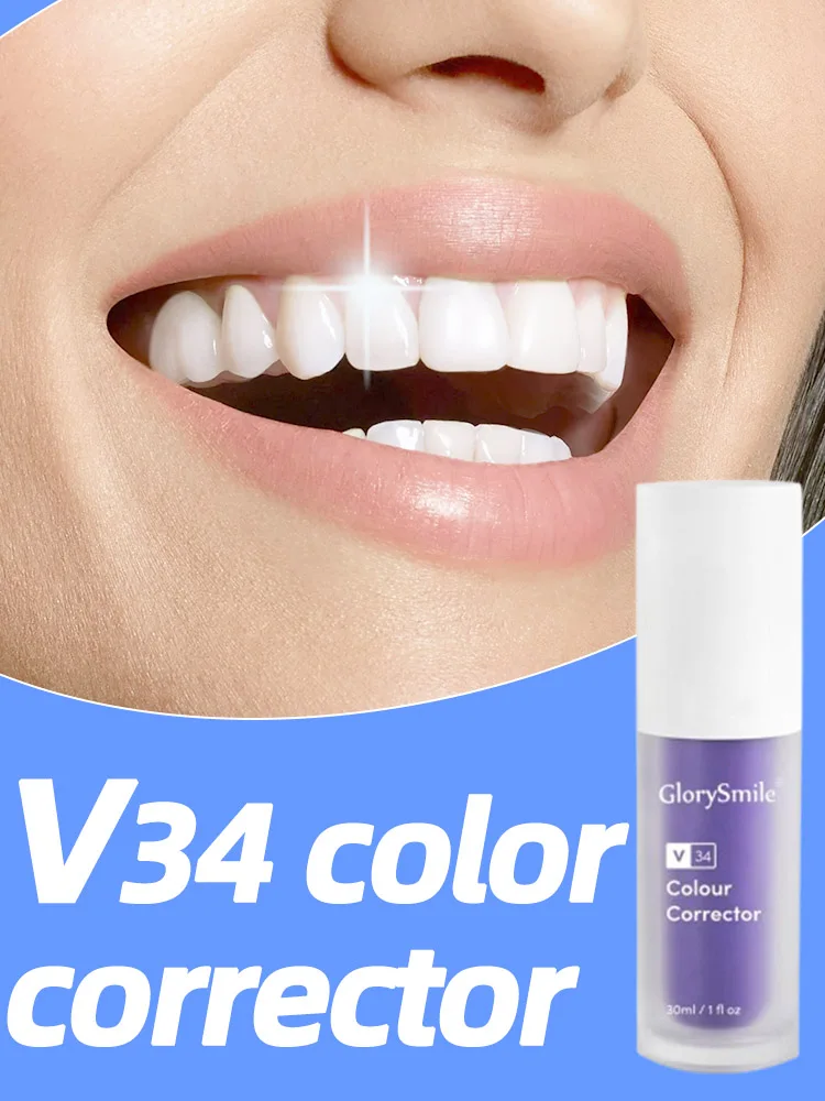 V34 Colour Corrector Purple Toothpaste Teeth Whitening Products Tooth Brightening Essence Care Oral Stain Fresh Breath