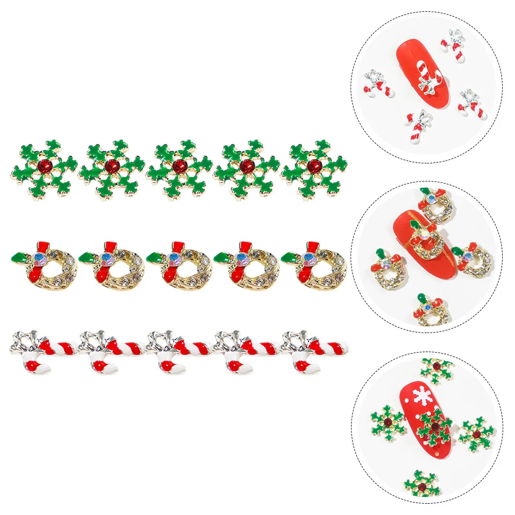 

15Pcs Christmas Nail Art Patches Manicure Supplies Durable Hard Texture Fashionable DIY Nail Decors Fingernail Decors
