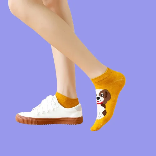 Calcetines tobilleros de algodón Kawaii para mujer, medias cortas de corte bajo con dibujos de perro y gato, 2024 pares, 5/10