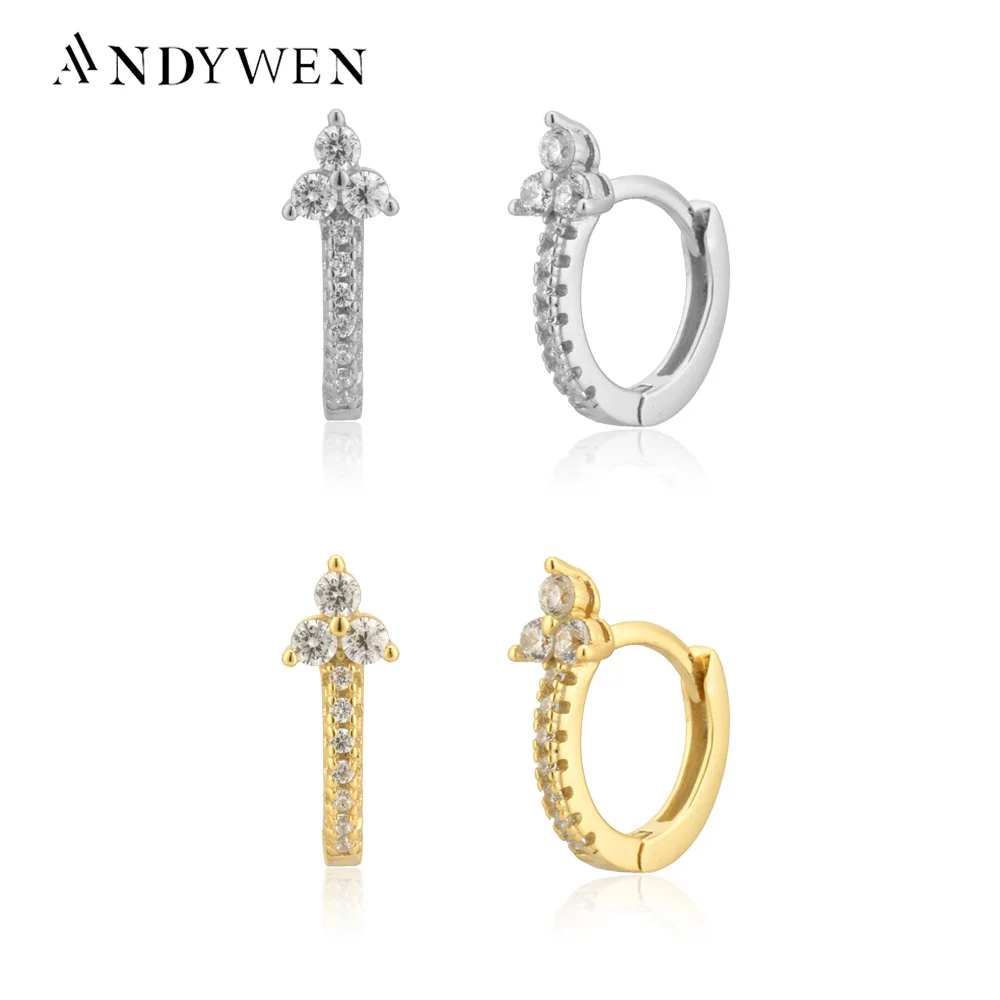 ANDYWEN-Pendientes de aro plata de primera ley con 3 piedras para mujer, aretes, aros pequeños, círculos, piercing, plata esterlina 925, circonia cúbica, zirconia, circonita, zirconita, circón, 2020