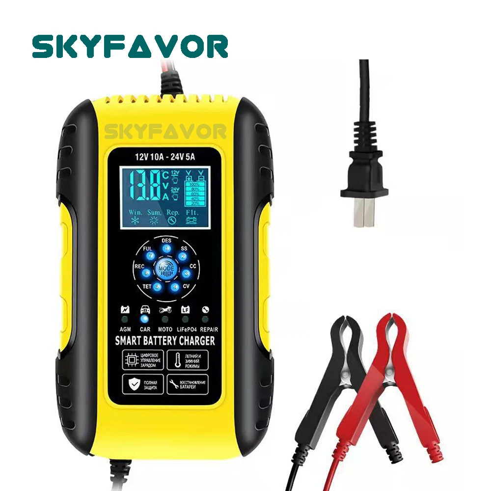 Intelligent 12V 24V battery charger 12V 10A 24V 5A Automatic Universal fast car bus truck lead acid lifepo4 battery charger