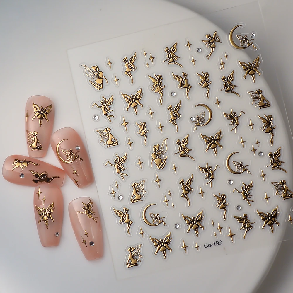 

5D Cartoon Angel Nail Sticker Bronzing Butterfly Nail Art Decorations Sticker Nail Decals Four Seasons Flower Stickers For Nails