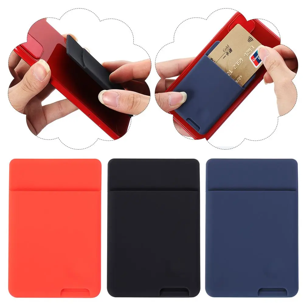 Universal Phone Wallet Case Stick On ID Credit Card Holder Silicone Self-Adhesive Cellphone Pocket Sticker Card Sleeves Bags