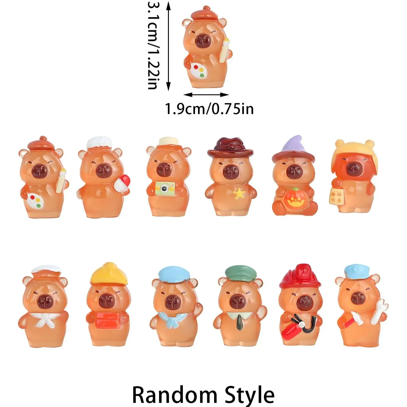10/20 قطعة يتوهج في الظلام كابيبارا التماثيل مضيئة صغيرة الراتنج زينة عيد الميلاد لحديقة الجنية المشهد الصغير هدية عيد الميلاد #6
