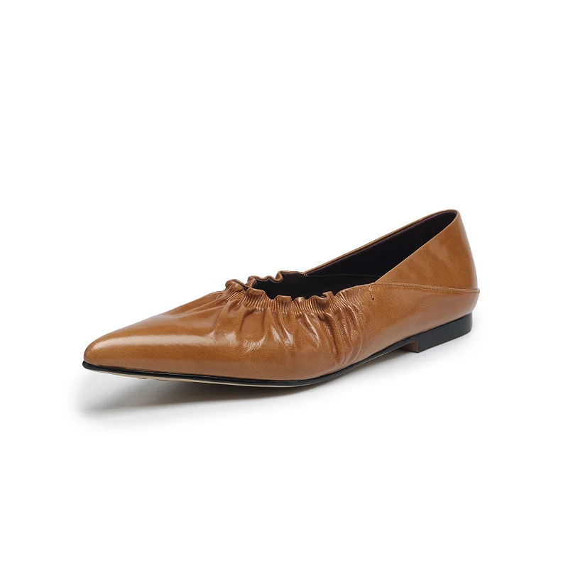 

Женская обувь, весенняя простая обувь, мягкая обувь на плоской подошве, плиссированная обувь без шнуровки для девочек, удобная повседневная обувь ручной работы с острым носком из натуральной кожи