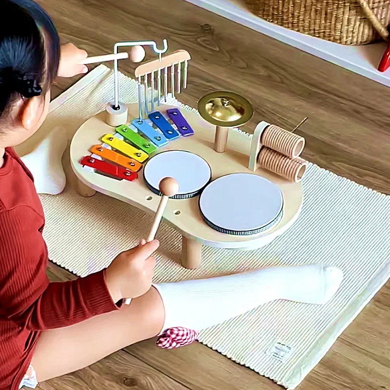 Children's wooden toys tabletop music table percussion game, baby early education drum kit enlightenment toy