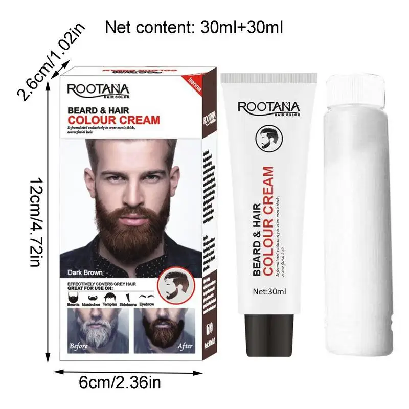 Creme de coloração semi-permanente para homens, kit bigode, preto e marrom, duradouro, ferramenta de moda, 5 minutos, 60ml