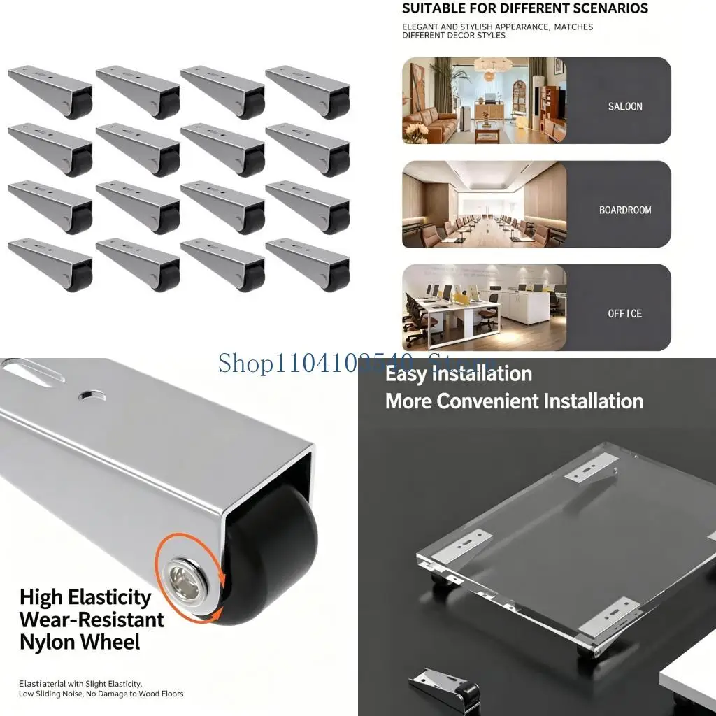 02DC Mini Flat Sliding Wheel Metal Rubber Casters For Bed Storage Box Kitchen Cart Smooth Gliding Quiet And Floor Friendly Easy