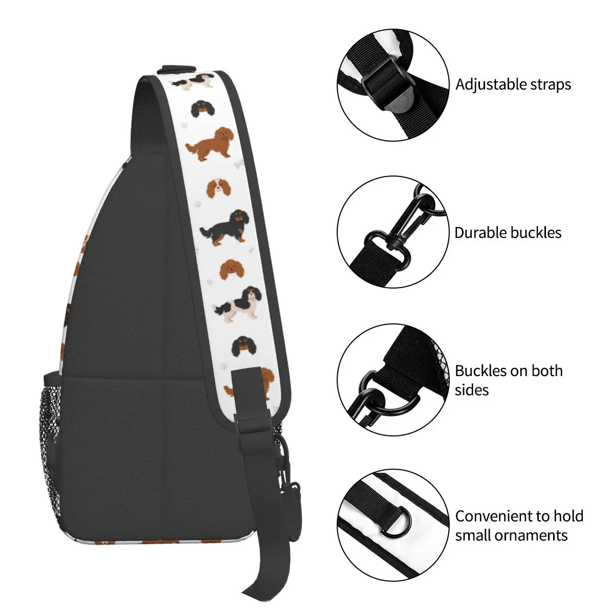 Cavalier King Charles Spaniel Sling Bag Peito Crossbody Ombro Sling Mochila Caminhadas Viagem Daypacks Bonito Animal Dog Cool Bag