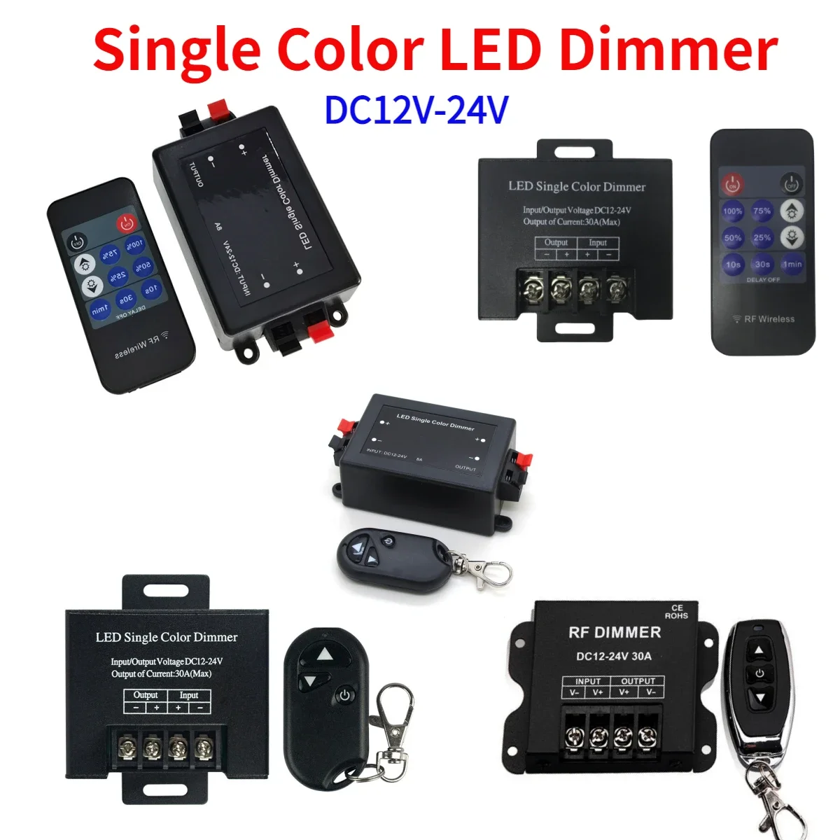 New 8A/30A Single Color LED Strip Dimmer Switch Light Tape Controller And 3Key / 11Key Wireless Remote DC12V-24V LED Dimming