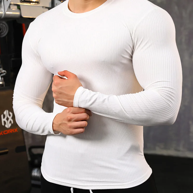 Autumn Sports fitness long sleeve men leisure T-Shirt outdoor exercise fast dry tight muscle training T-shirt fitness clothes