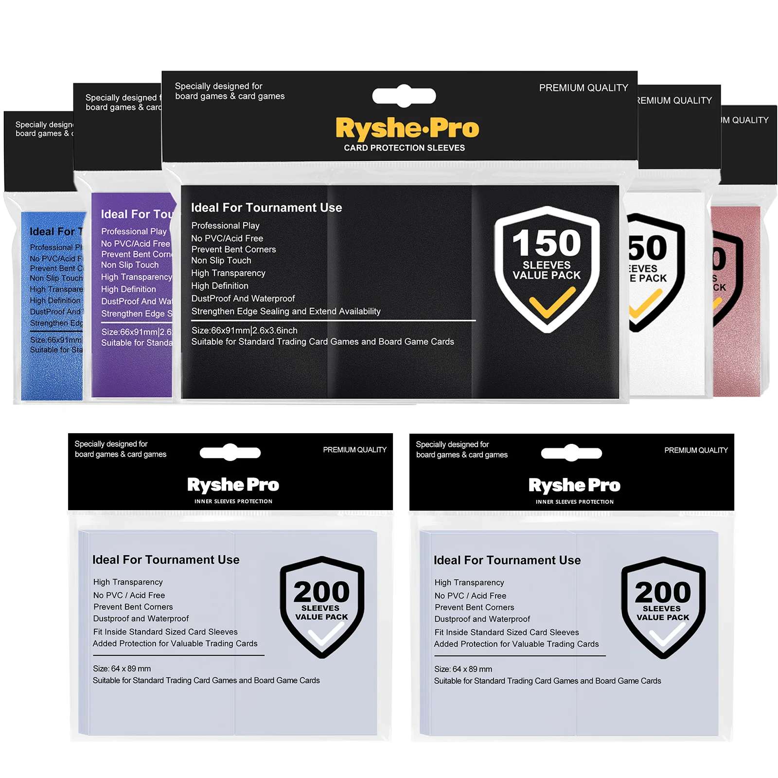 350PCS 66x91mm Matte Standard Card Sleeves and 64x89mm Inner Sleeves TCG Trading Cards Protector for PKM Tarot Board Games Cover