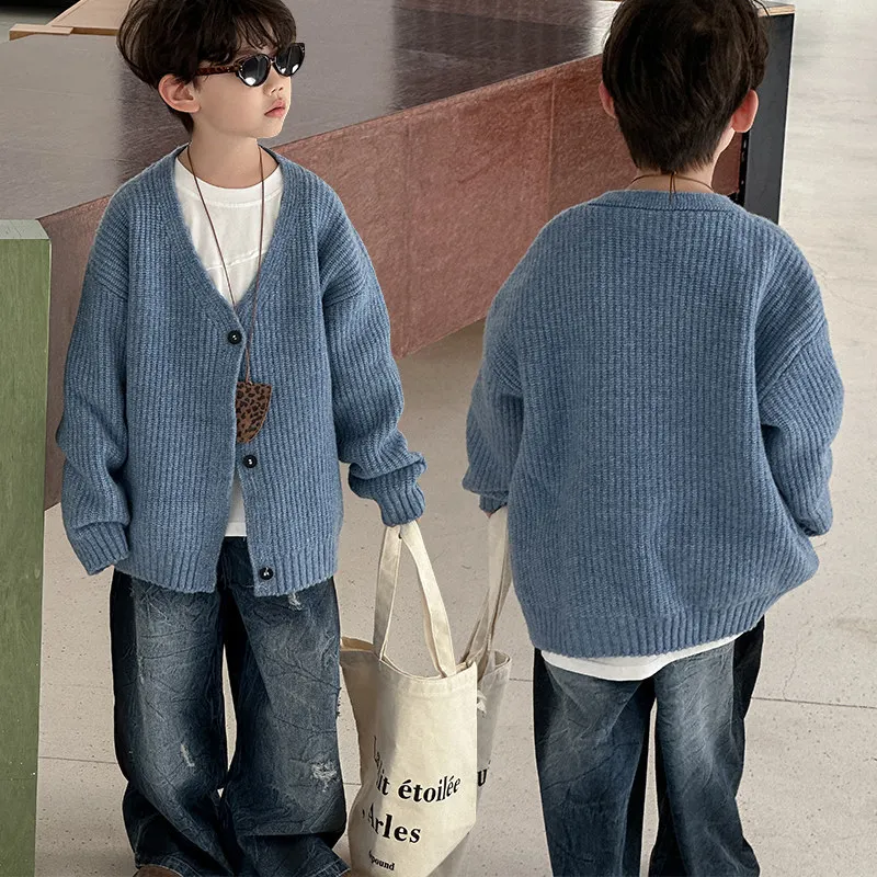 Kids Cardigans for Girls 3-13 Years Sweater Cotton Blue Boy Knitwear Jacket Spring Autumn Fashion Children knitting Cardigan