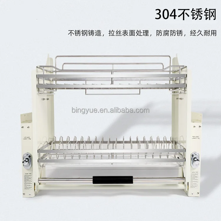 سلة رفع من الفولاذ المقاوم للصدأ الحديثة قابلة للسحب للأسفل داخل الخزانة خزانة المطبخ منظم رف الأطباق درج خزانة مطبخ سهلة #4