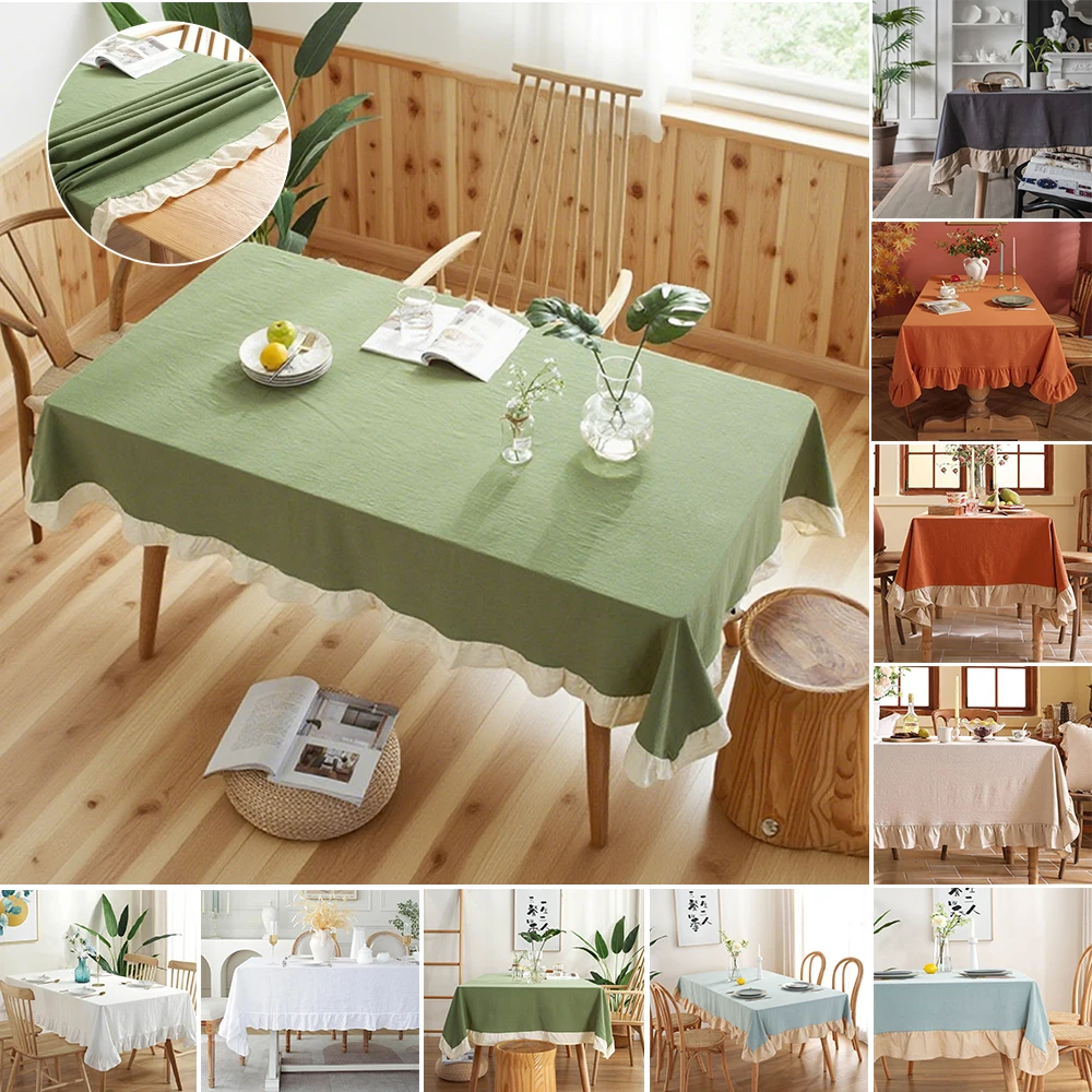 

1PC Rectangular Ruffles Cotton Tablecloths Wedding Decoration Christmas Party Restaurant Kitchen Tables Cover Mantel Para Mesa