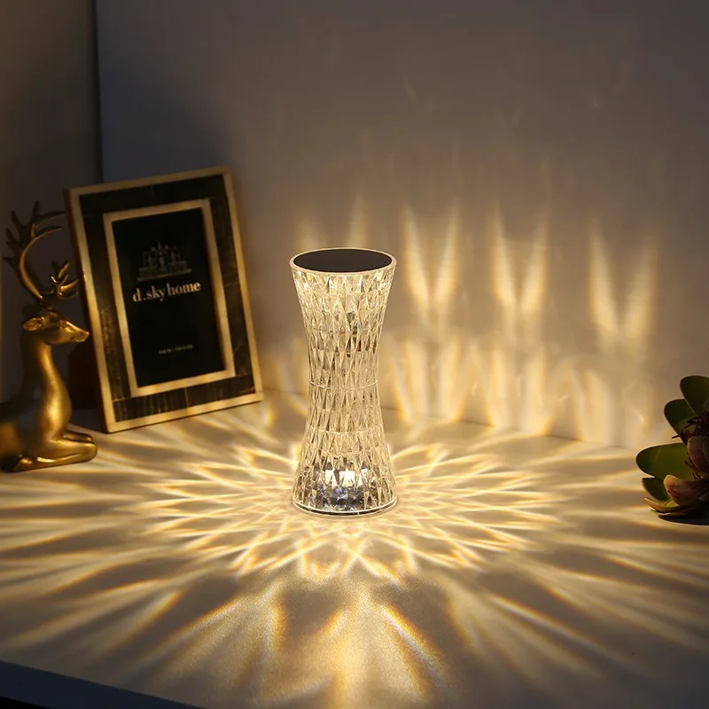 Diamond Desk Lamp USB Rechargeable Crystal Bedside Table Lamps Xmas Acrylic Decor Night Lights Bedroom Bedside Led Lighting