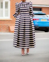 Formal Occasion Dresses 2023 New High Waist Striped Long Skirt Pullover Computer Long Sleeve Dress Autumn Office Ladies Clothes