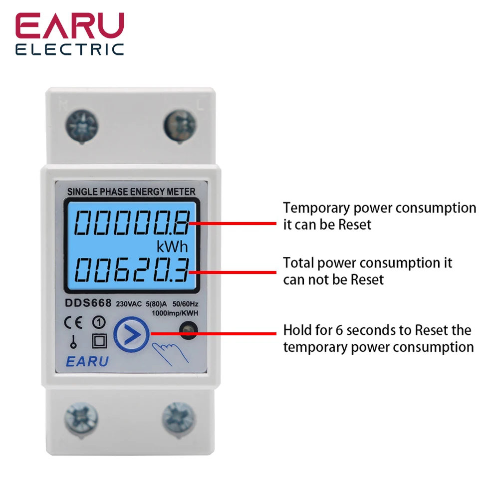 Einphasiger LCD-Digital-Energiezähler, Reset, Null kWh, Spannung, Strom, Stromverbrauch, Zähler, elektrisches Wattmeter, 220 V, DIN-Schiene – Detail 10