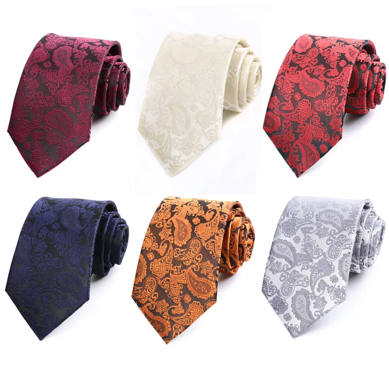 Men's 8cm Paisley Necktie Ascot Red Wine Navy Black Suitable for Wedding Parties And Work