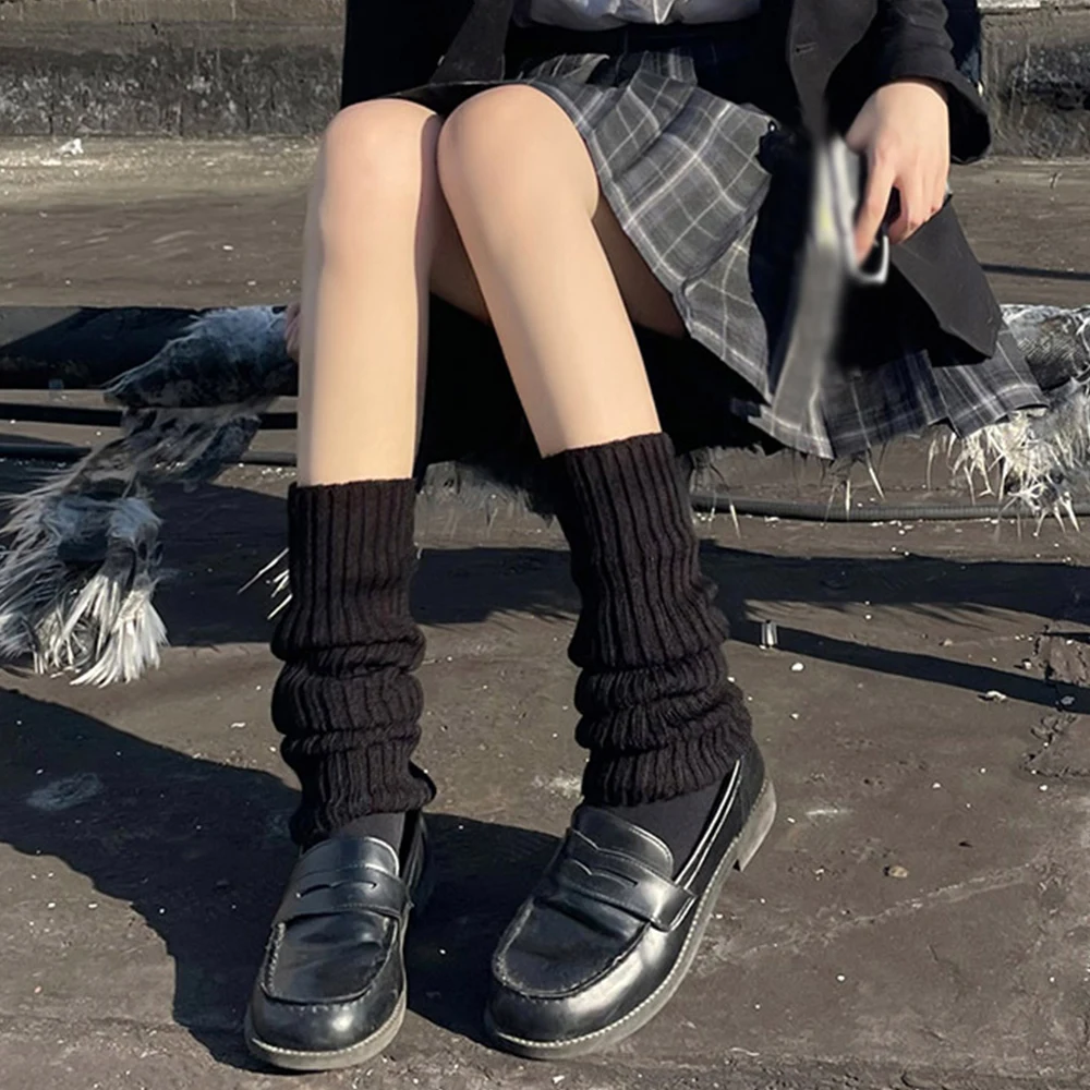 Calentadores de piernas Y2K para mujer, calcetines gruesos cálidos de estilo japonés Lolita, de Color sólido, para Otoño e Invierno