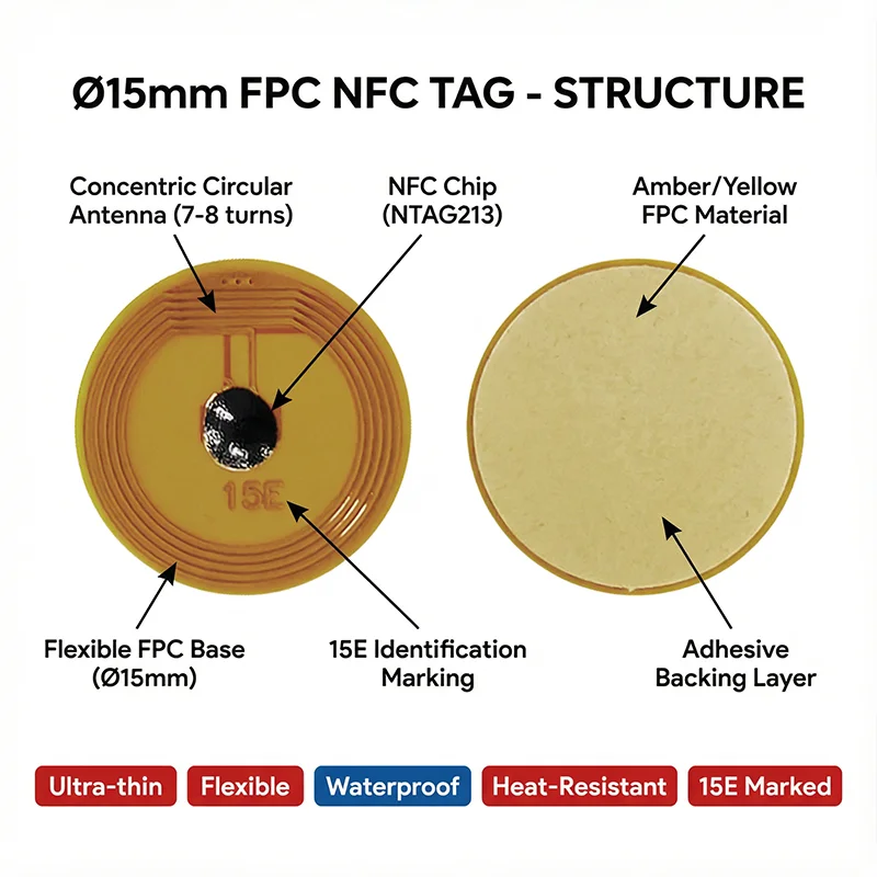NTAG213 FPC RFID Tag, Mini Flexible, High Frequency, NFC, Electronic Mini Vehicle Tag with NXP Chip, 15mm