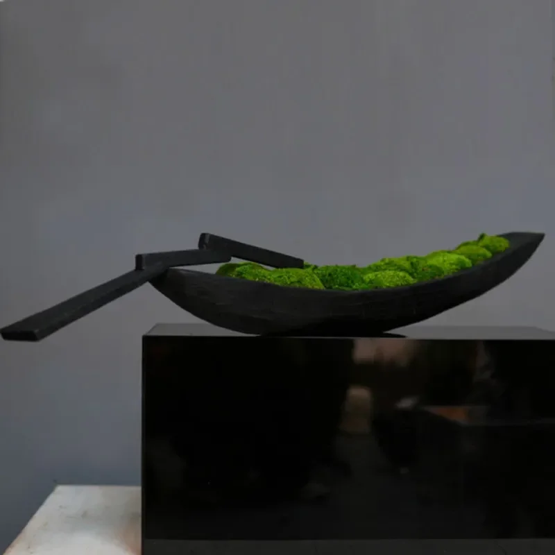 Wabi Sabi Handmade Wooden Boat Desktop Ornament Rustic Home Decor for Villa Bed and Breakfast Hotel Interior Decoration
