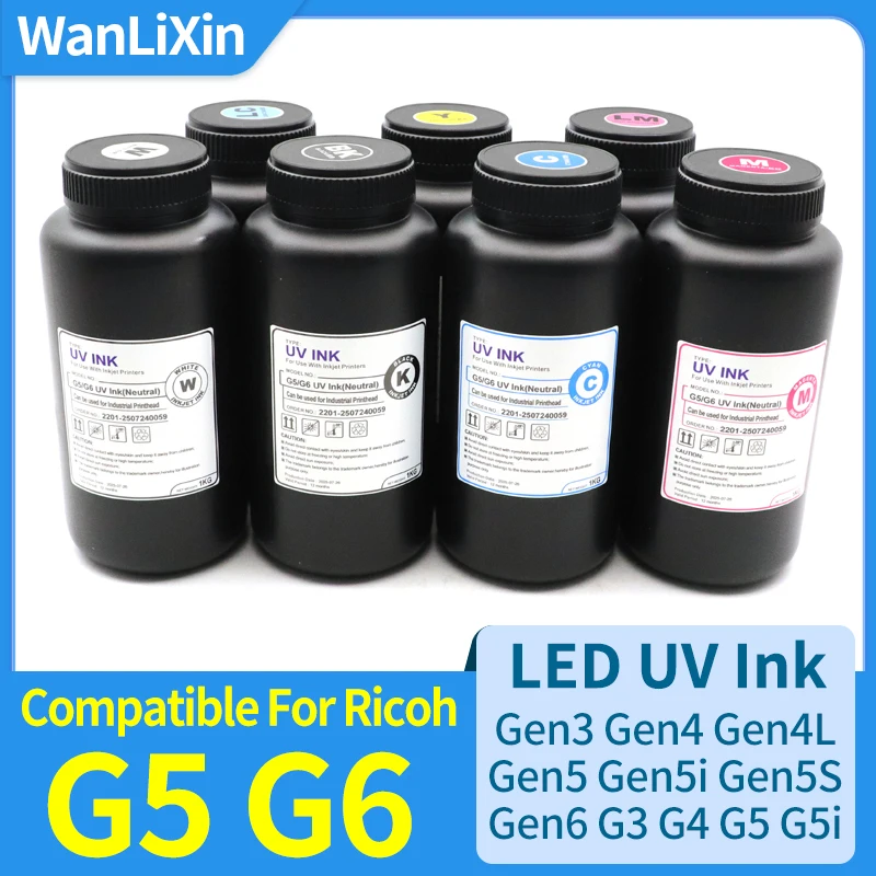 

1000 мл светодиодные входные УФ-чернила для Ricoh G5 G6 Gen3 Gen4 Gen4L Gen5 Gen5i Gen5S Gen6 G3 G4 G5i печатающая головка жесткие мягкие нейтральные УФ-чернила