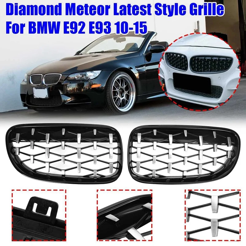 Gloss Black&Chrome Diamond Meteor Style Grille For BMW 3 Series E92 E93 2010-2015 51137254969 51137254970