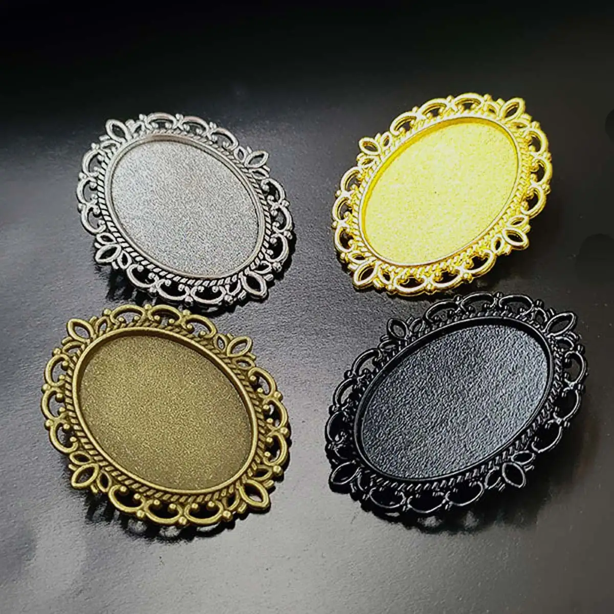 

100Pcs Silver Black Bronze Gold Color Brooches Pins Classic Style Fit For 18x25mm Cameo Cabochon Base Setting Tray 30x36mm