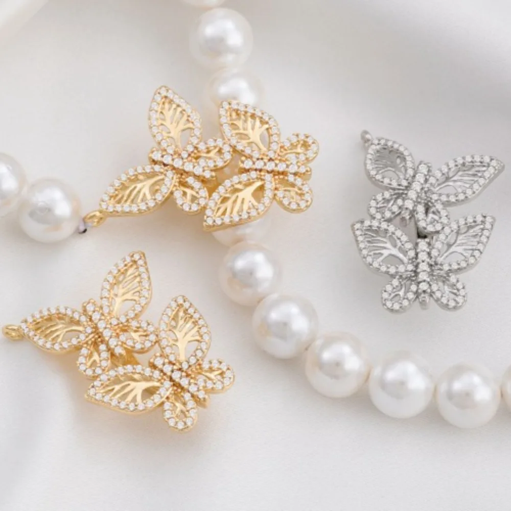 

Copper Clasps 14K Gold Color Zircon Double Butterfly Clip Buckle Jewelry Buckle DIY Necklace Buckle Sweater Chain Accessories