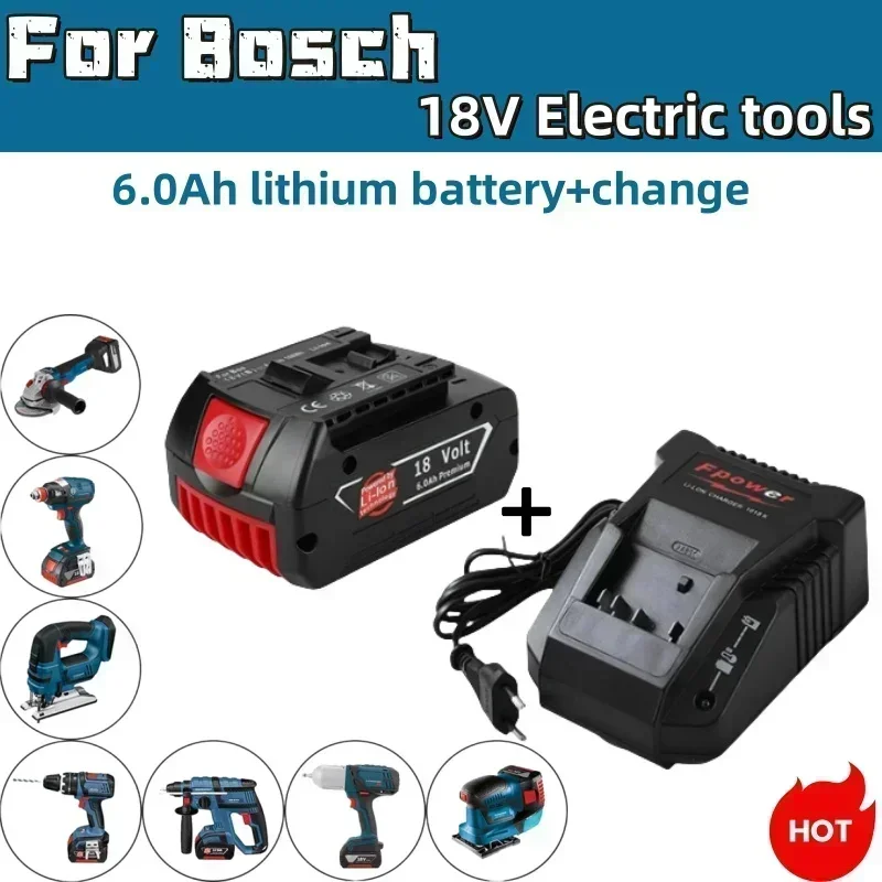 6000mAh 18V สําหรับ Bosch 18V แบตเตอรี่สํารอง 6.0Ah แบบพกพา BAT609 ไฟแสดงสถานะ + 3A แบตเตอรี่ Charger