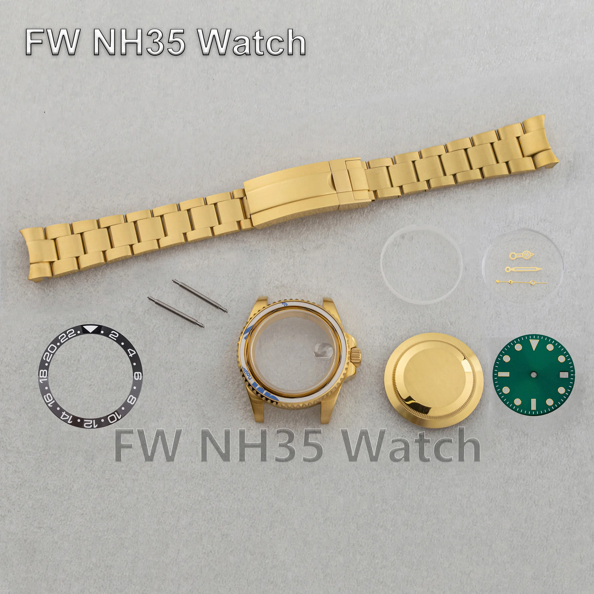 NH35 Horlogekast Band Saffierglas Waterdicht Goud 40mm Kast voor SUB GMT Horloge Onderdelen Vervangingen fit NH34/NH35/NH36 Beweging