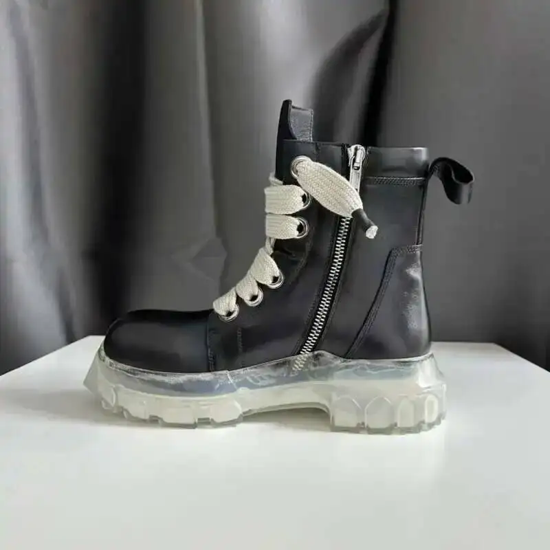 HKSH 2026 Autumn Winter New High Top Leather Shoes Men Ins Tide Dark Punk Chic Mid Tube Round Toe Thick Sole Fashion Lace HK3209