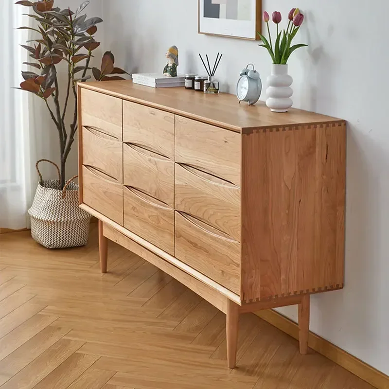 Nordic all solid wood black walnut nine chest side cabinet multi-functional locker cherry wood bedroom entrance locker