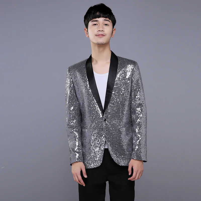 Quan Zhilong's Same Performance Outfit, Male Singer And Host, Silver Choir Stage Performance Suit, Art Exam Dress