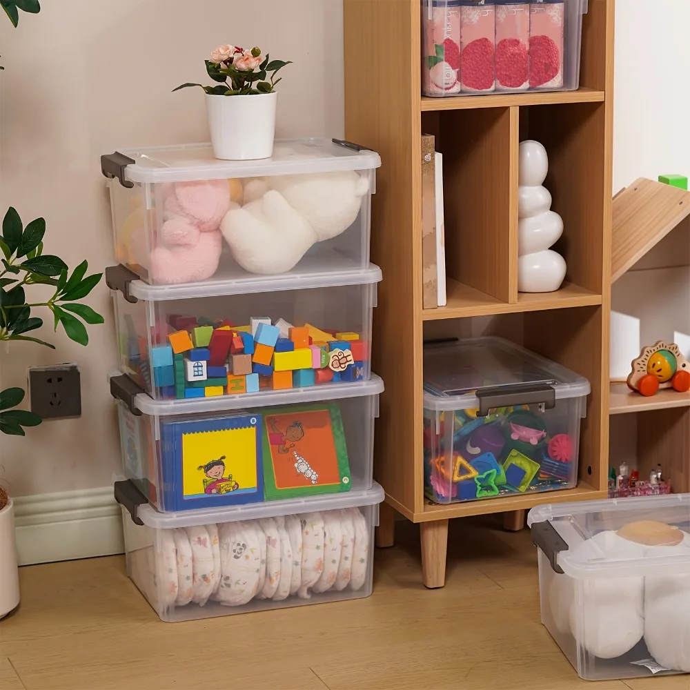 

Citylife 6-Pack Clear Plastic 16.9 Quart Stackable Lockable Storage Boxes With Latches And Lids, Organizer Bins For Shelves