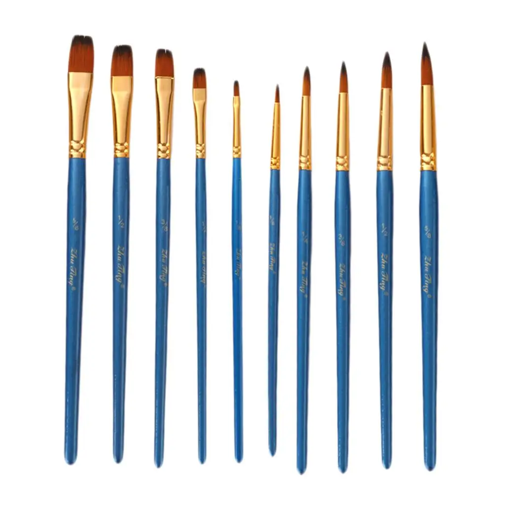 10pcs Assorted Paint Brush Set Nylon Hair for Craft Painting