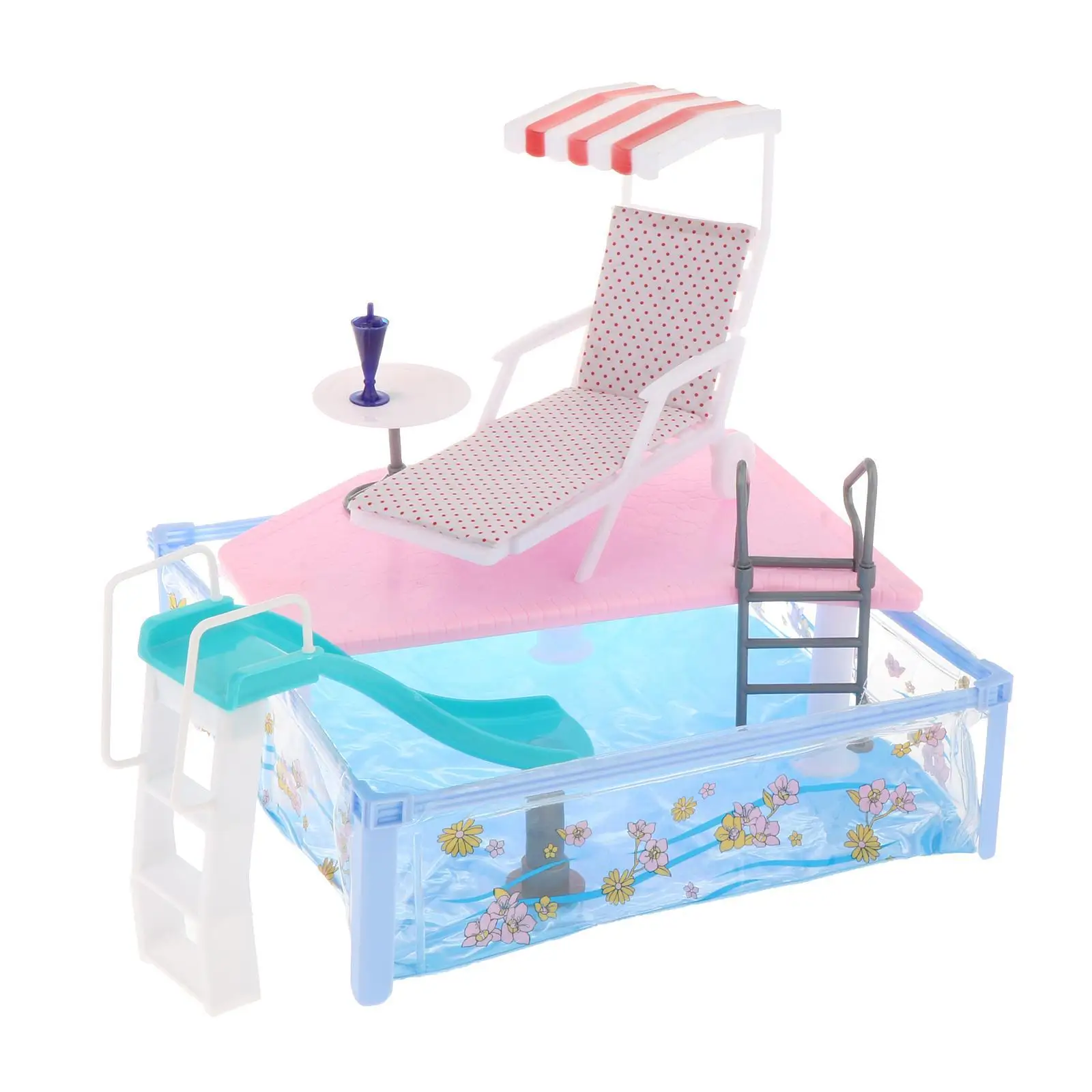 Doll Pool Playset with Slide Beach Umbrella Chair Bath Toys for 11.81 Inch Dolls Portable Water Play Set for Girls