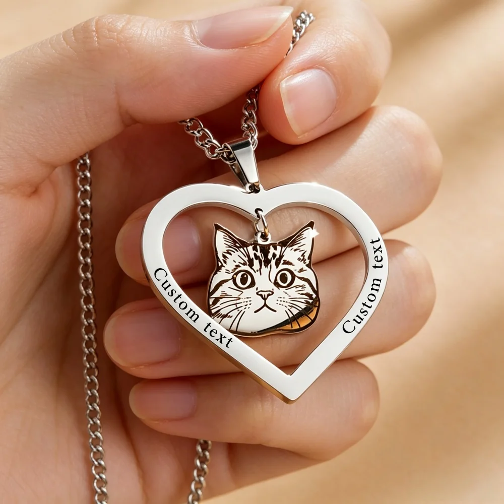Personalized Customized Pet Photo Necklace Stainless steel Heart Pendant Necklace Custom Dog Cat Necklace Custom Memory Jewelry