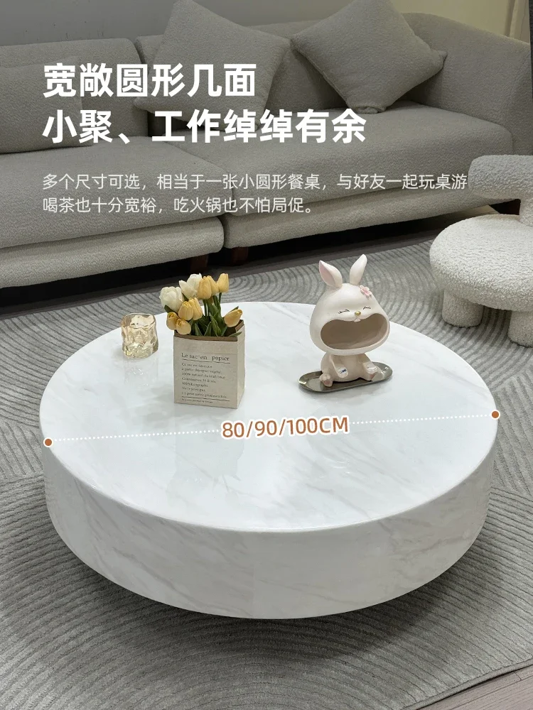 كريم نمط النمط الإيطالي ضوء طاولة شاي فاخرة غرفة المعيشة الحديثة المنزل بسيط طاولة شاي مستديرة من الرخام #4